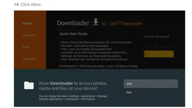 Downloader permission prompt on Fire Stick